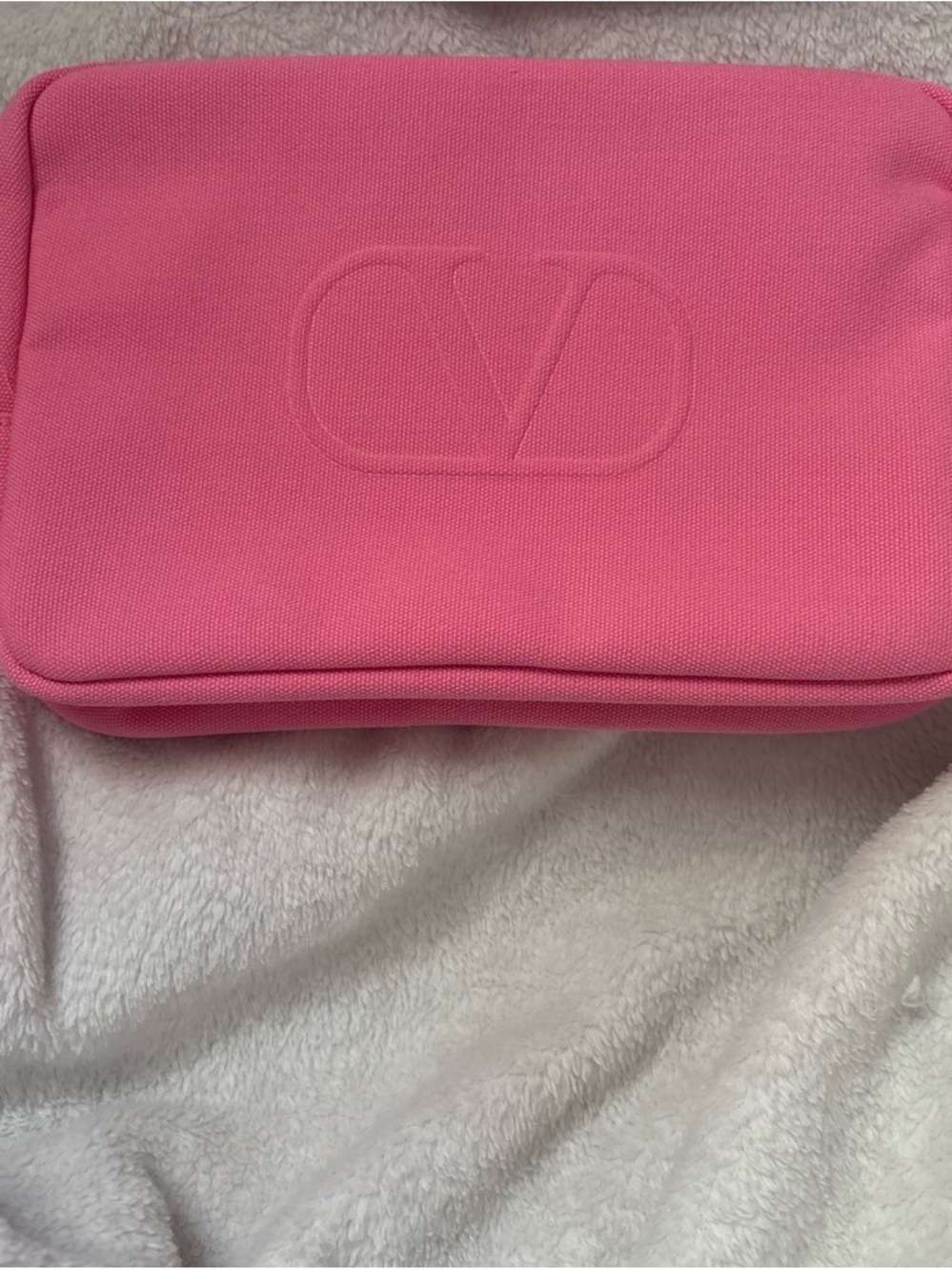 Valentino Garavani Hot Pink Canvas Logo Cosmetic Pouch